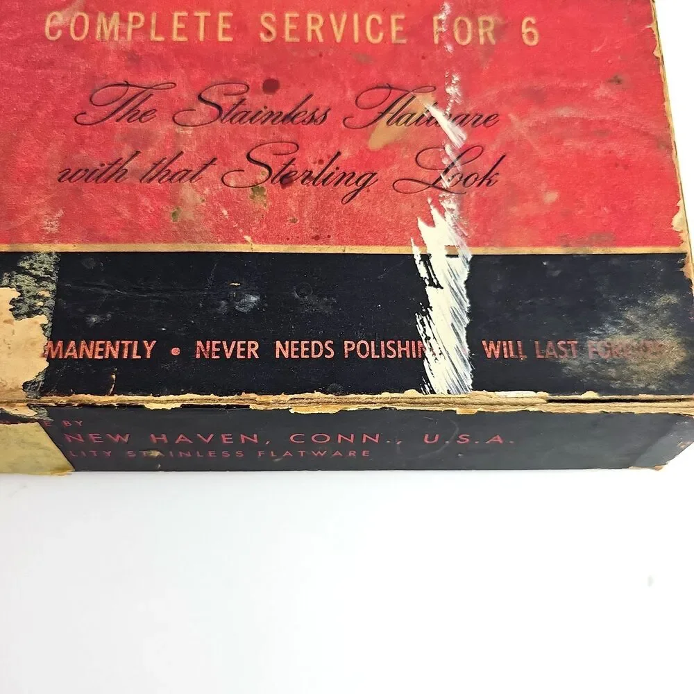 1950s Stainless Flatware Service For 6 By Majestic With Box Floral Pattern